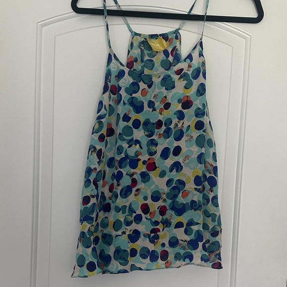 Anthropologie Maeve Zaballa 100% Silk Tank Aqua Motif Dotted Ruffled Sz 14 - Picture 2 of 10